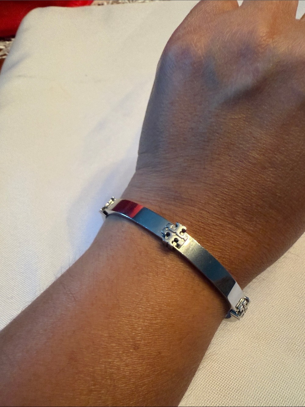 Tory birch Silver Tone Metal ID Bracelet with Cross Accent